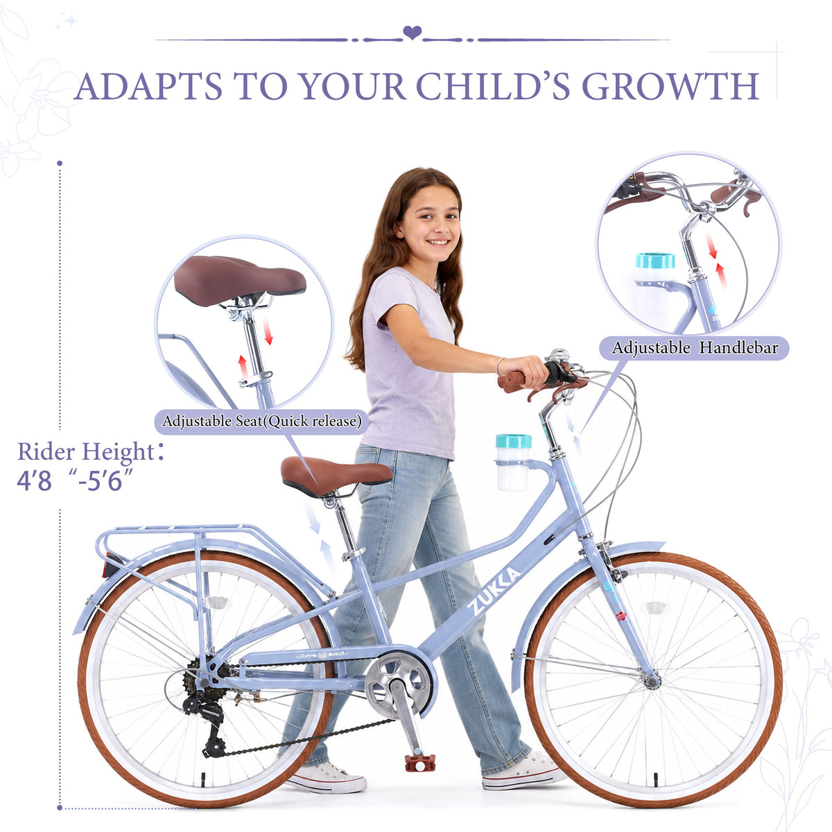 24" Cruiser Bike With 6 Speed Gear System, Rear Rack &amp; Cup Holder