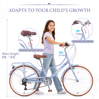24" Cruiser Bike With 6 Speed Gear System, Rear Rack &amp; Cup Holder