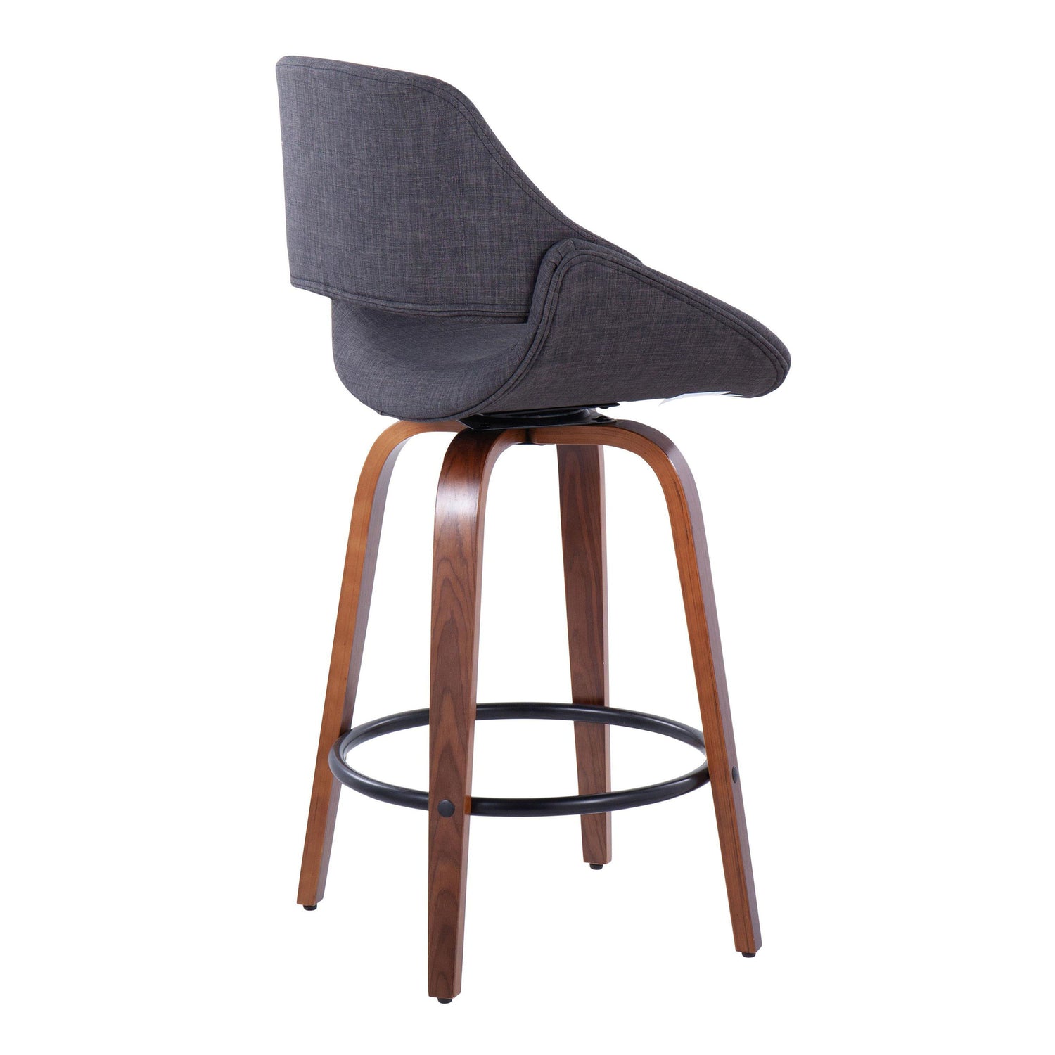 Fabrico - Mid Century Modern Fixed Height Counter Stool &amp; Round Footrest (Set of 2)