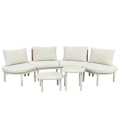 6 Piece Patio Set, Half Moon Outdoor Sectional Sofa With 2 High Low Coffee Tables, 4 Pillows &amp; Cushions