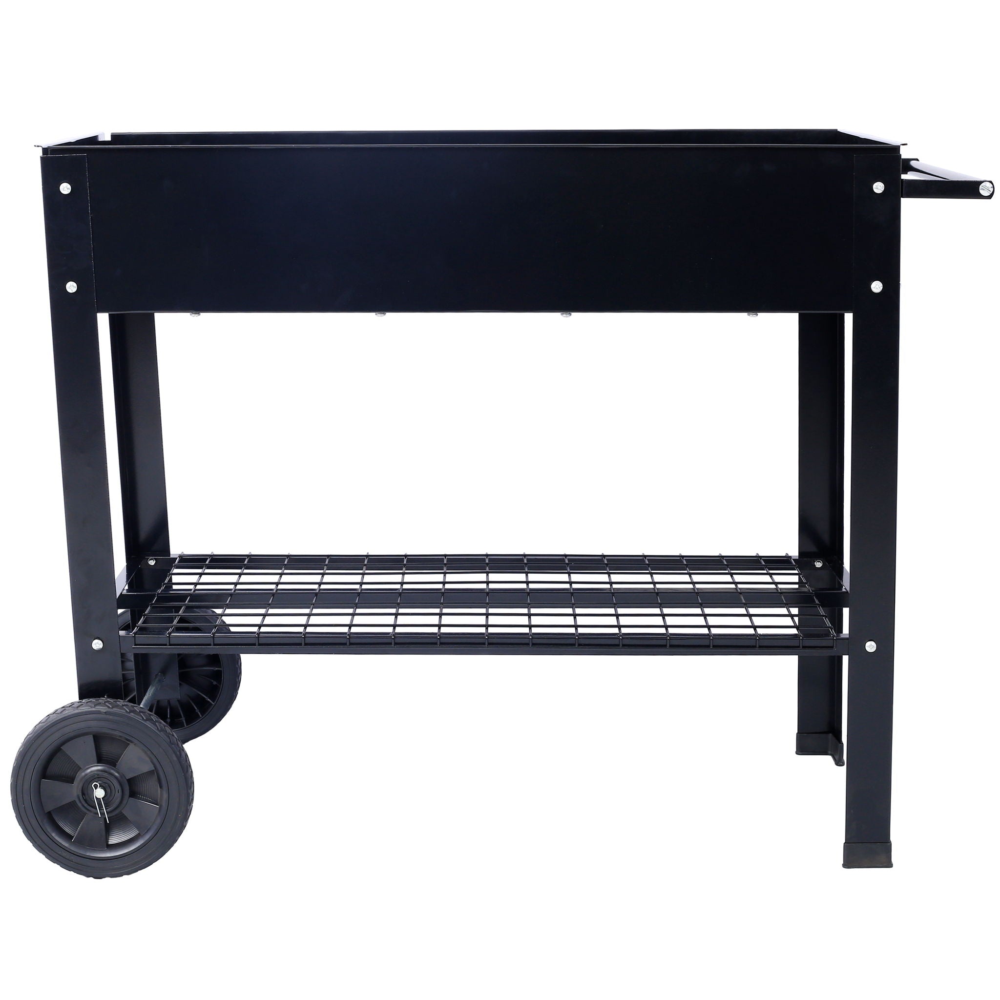 Elevated Mobile Raised Ergonomic Metal Planter Garden Bed With Wheels Powder Coated Steel - Black