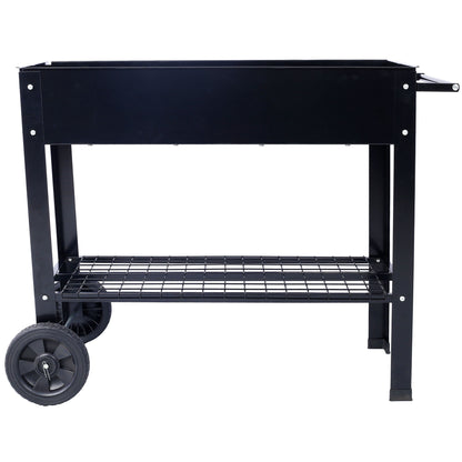 Elevated Mobile Raised Ergonomic Metal Planter Garden Bed With Wheels Powder Coated Steel - Black