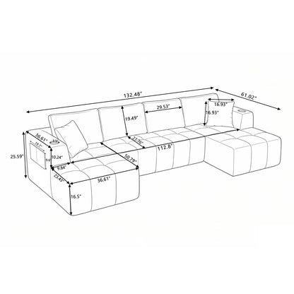 U - Shaped Sectional Sofa, Cup Holders &amp; Side Pockets For Living Room