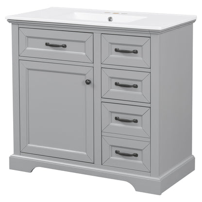 36&quot; Bathroom Vanity With Sink, 2 Tip Out Drawers, Soft Close Hinges