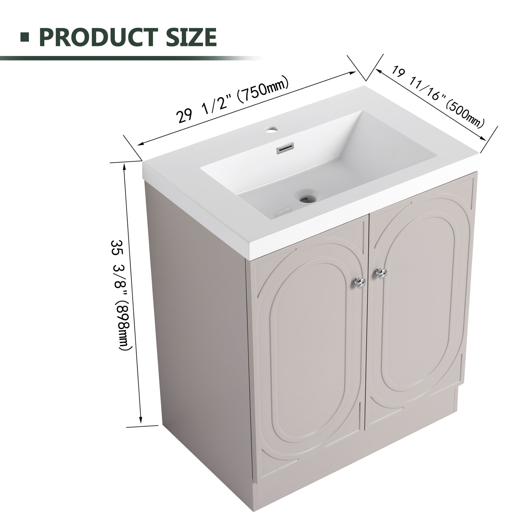 Contemporary Freestanding Bathroom Vanity With Resin Sink &amp; Soft-Close Cabinet Doors