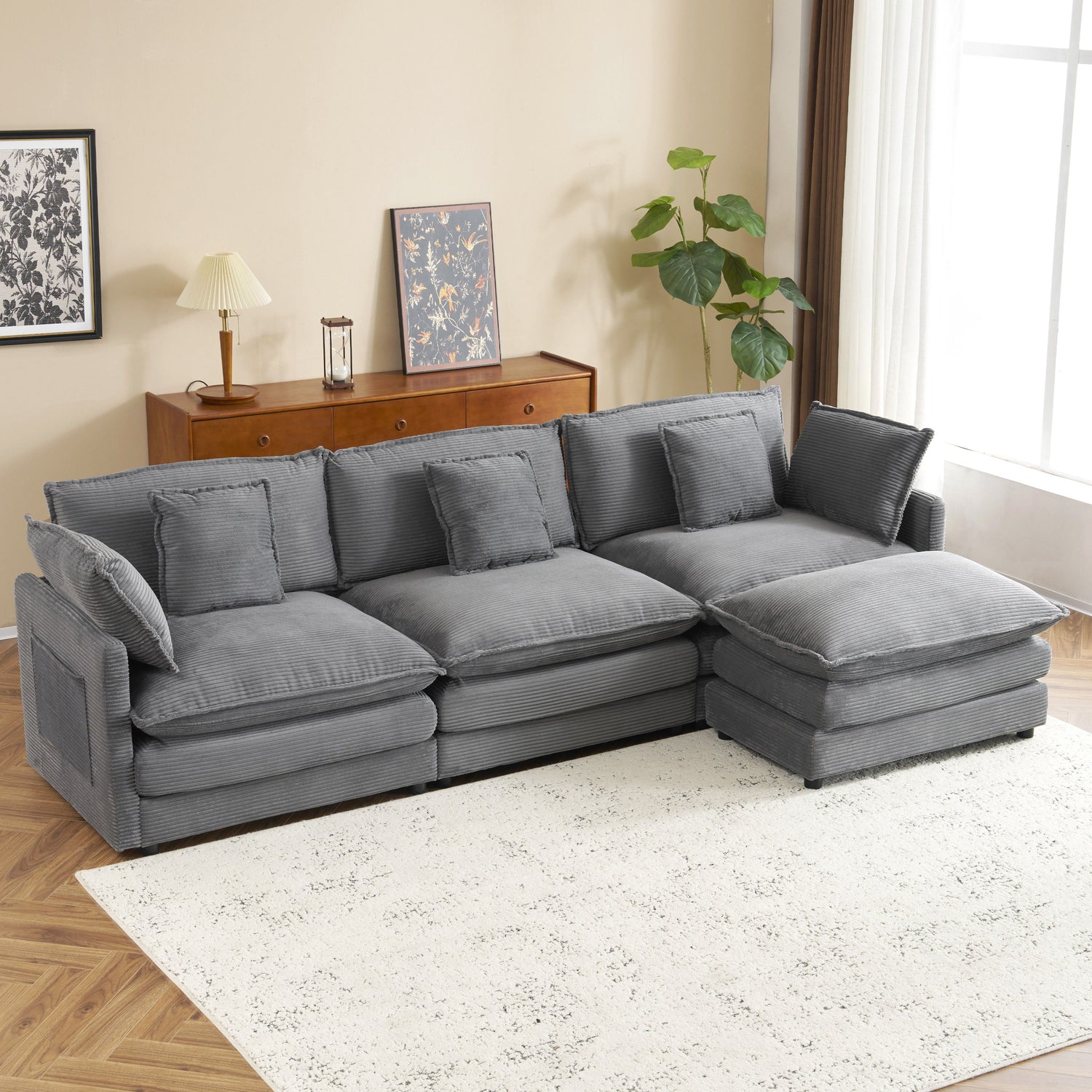 Modern Modular Sectional Sofa With Side Storage Pockets For Living Room