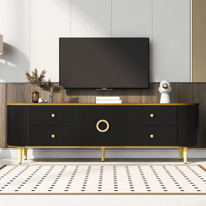 Modern TV Stand For TVs Up To 80&quot;, Entertainment Center With 4 Drawers And 1 Cabinet, Wood TV Console Table With Metal Legs And Handles For Living Room