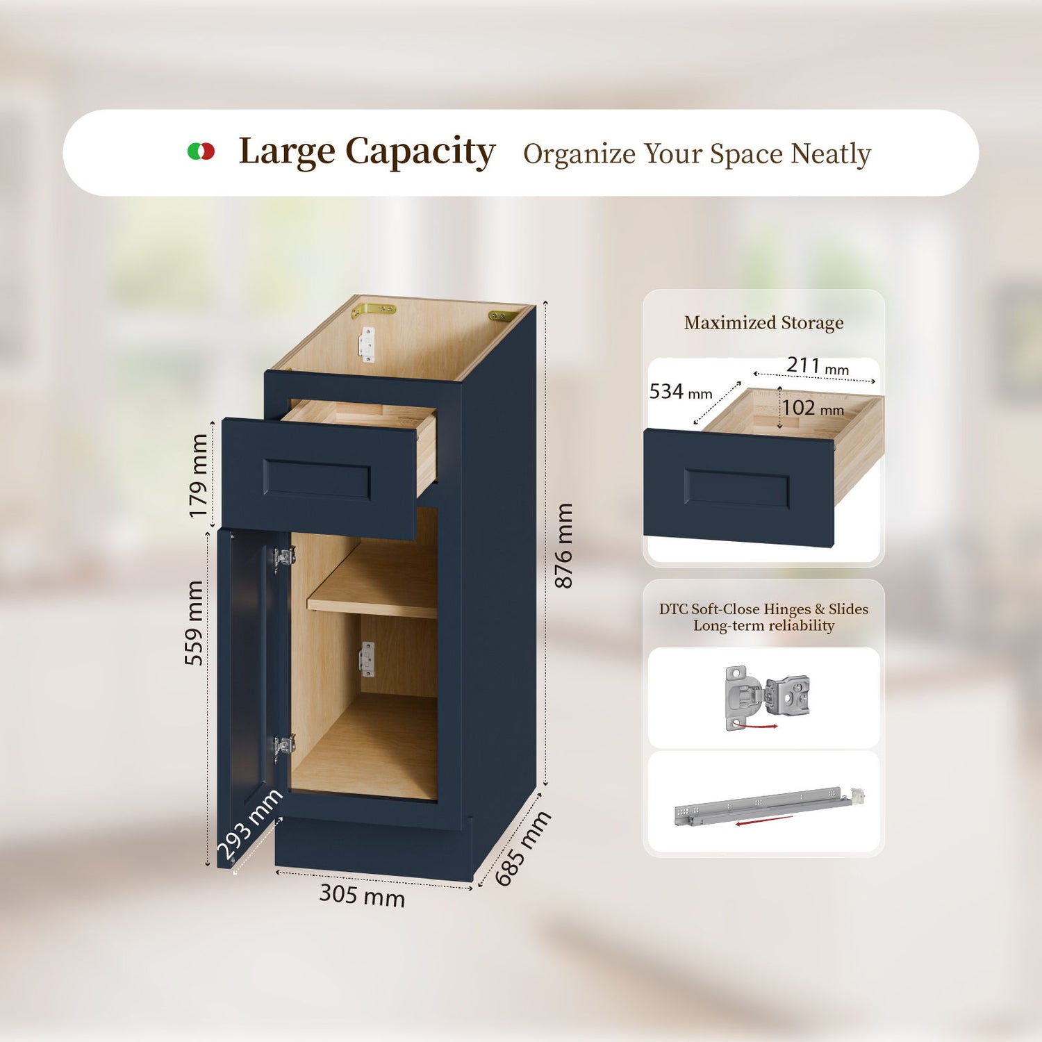 Shaker Base Cabinet &amp; Soft-Close Door And Drawer
