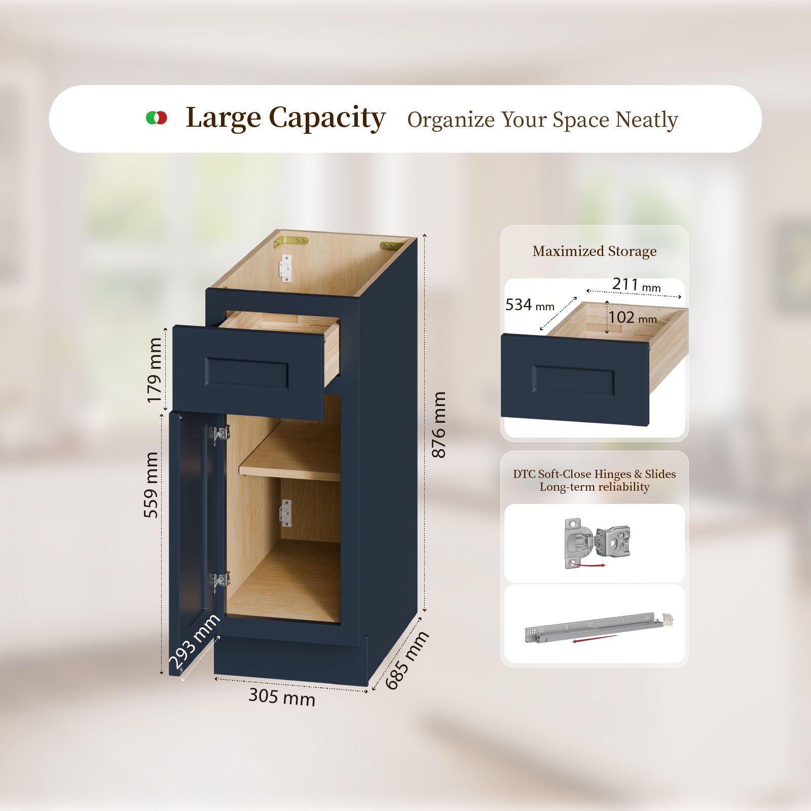 Shaker Base Cabinet &amp; Soft-Close Door And Drawer