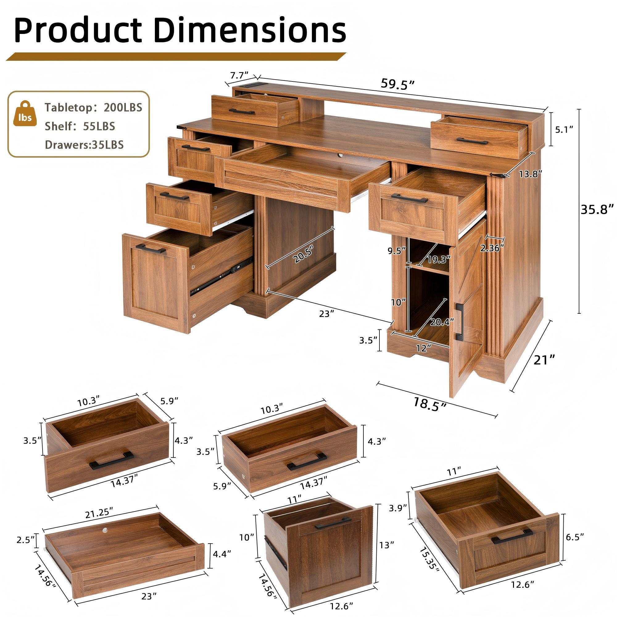Office Desk With Charging Station &amp; Storage Cabinet