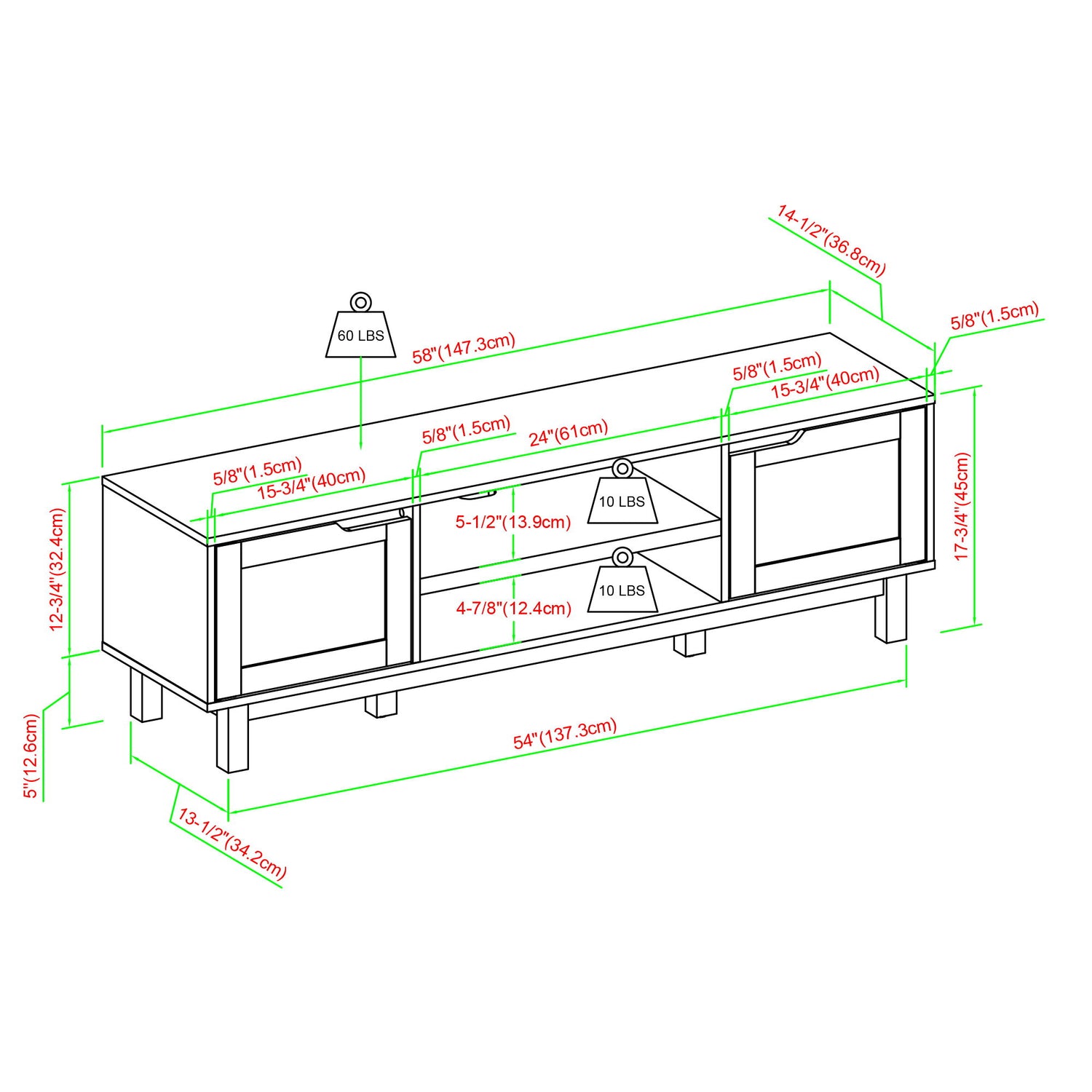 Modern 2 Door Open Storage TV Stand For TVs Up To 65&quot; - Solid Black