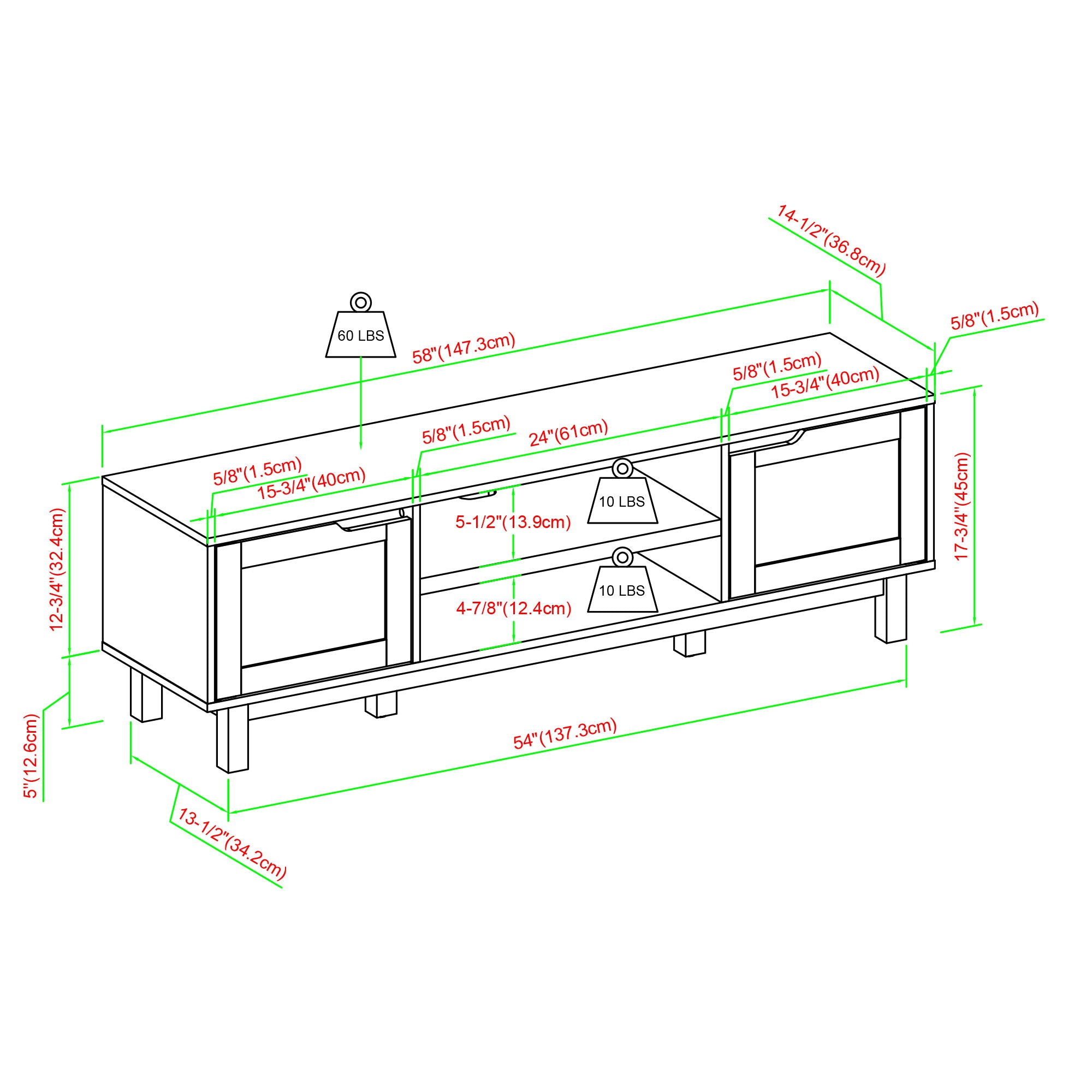 Modern 2 Door Open Storage TV Stand For TVs Up To 65&quot; - Solid Black