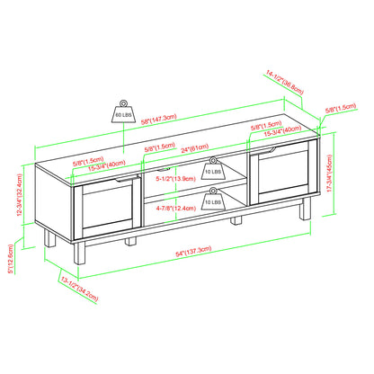 Modern 2 Door Open Storage TV Stand For TVs Up To 65&quot; - Solid Black