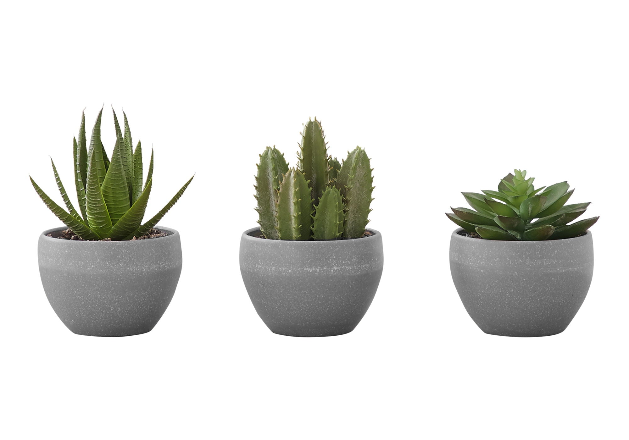 6&quot; Tall, Artificial Plant, Succulent, Indoor, Faux, Fake, Table, Greenery, Potted, Decorative (Set of 3) - Green / Gray