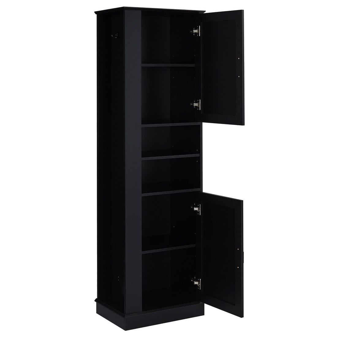 Tall Freestanding Bathroom Storage Cabinet With Adjustable Shelves And Side Hooks Board, Rectangle Design