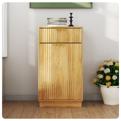 Tilt Out Trash Can Cabinet With Wave Textured Drawer &amp; Pull Out Bin