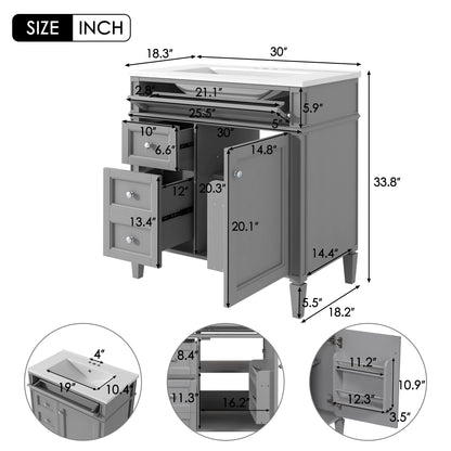 Bathroom Vanity With Top Sink, Storage Cabinet With 2 Drawers, Tip Out Drawer