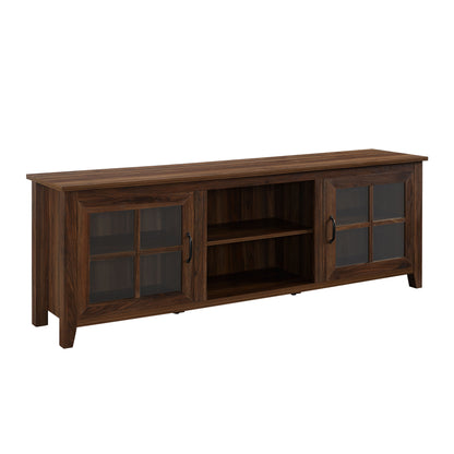 Modern Farmhouse 2 Door Glass Windowpane 70&quot; TV Stand For 80&quot; TVs