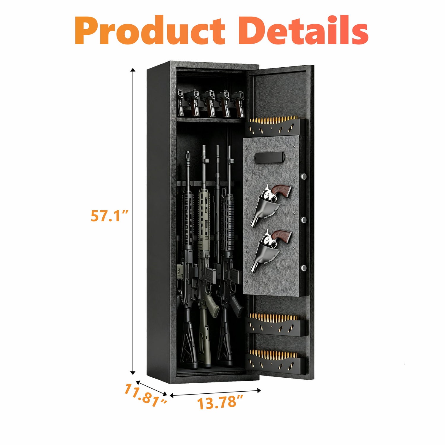 Gun Safe For Rifles &amp; Handguns, Keypad Lock Security Storage Cabinet - Black