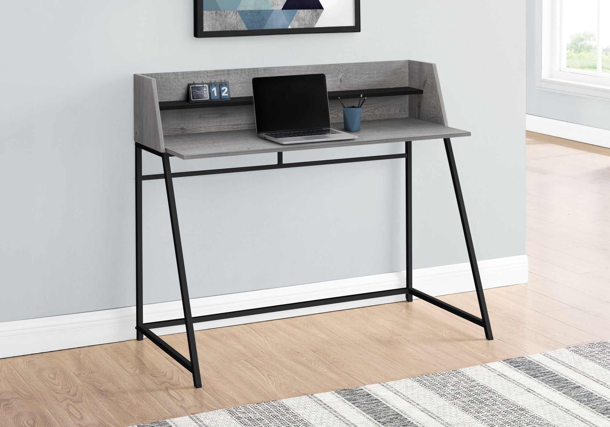 Computer Desk For Home Office, Laptop, Storage Shelves, Marble Look Contemporary &amp; Modern