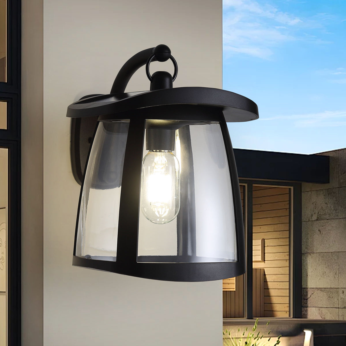 Waterproof Solar Wall Lanterns With 2 Solar Panels, 4 Lighting Modes, Outdoor Hanging Lights - Black
