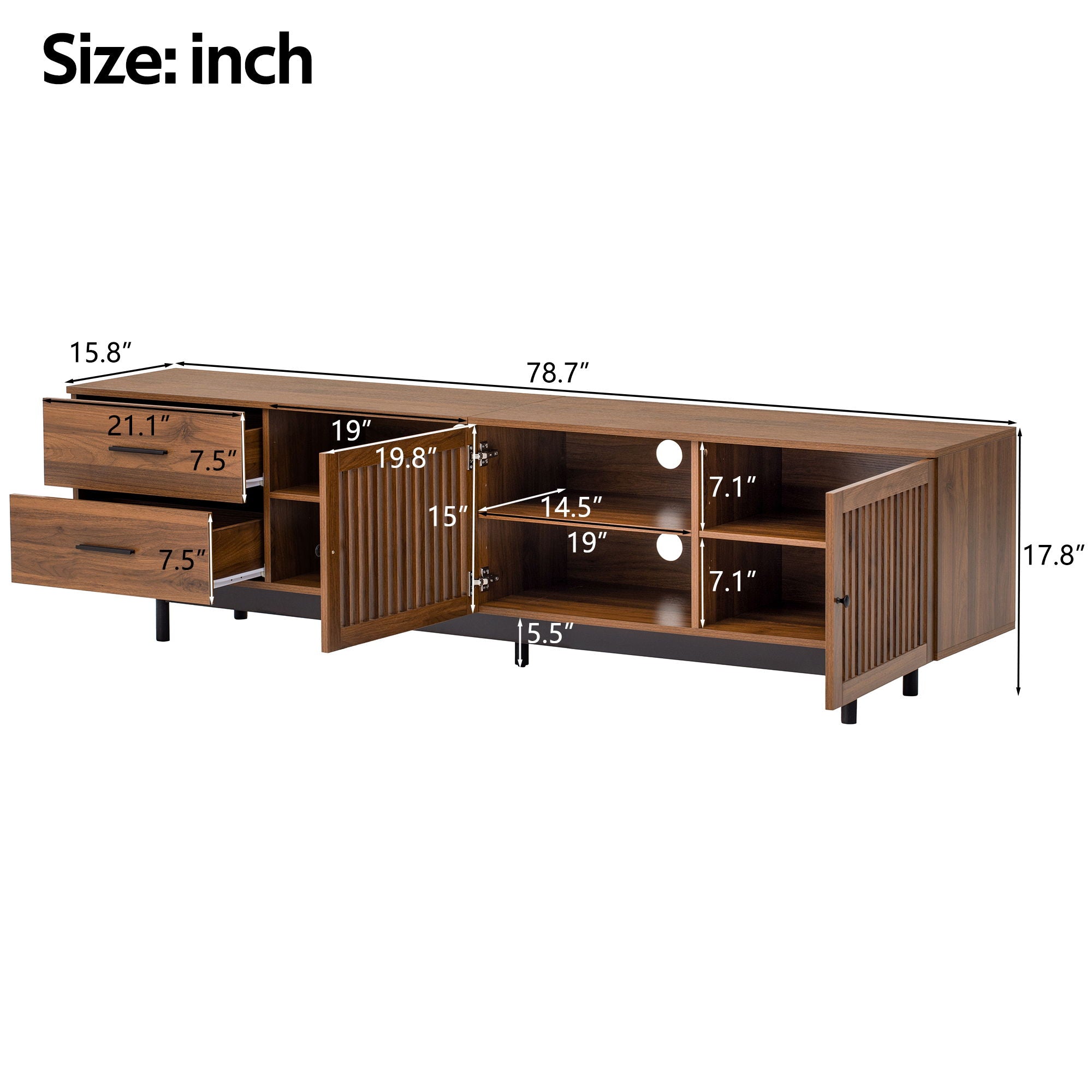 78" TV Stand For TVs Up To 85" Entertainment Center With Deep Drawers &amp; Cable Management, Soft Closing Hinges - Walnut