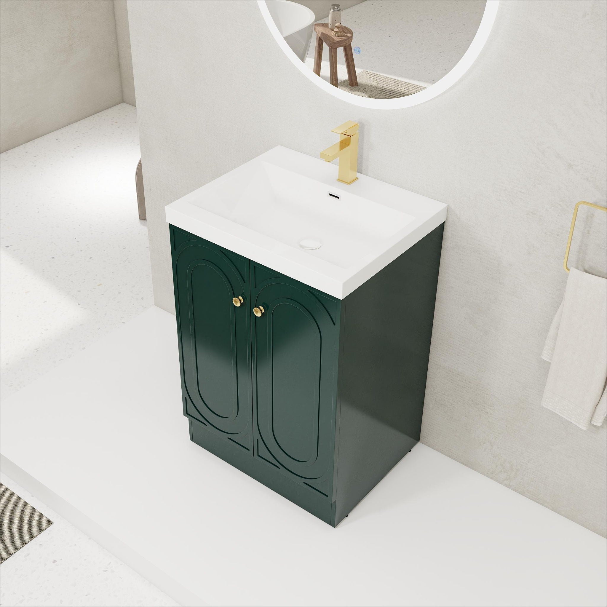 Contemporary Freestanding Bathroom Vanity With Resin Sink &amp; Soft-Close Cabinet Doors