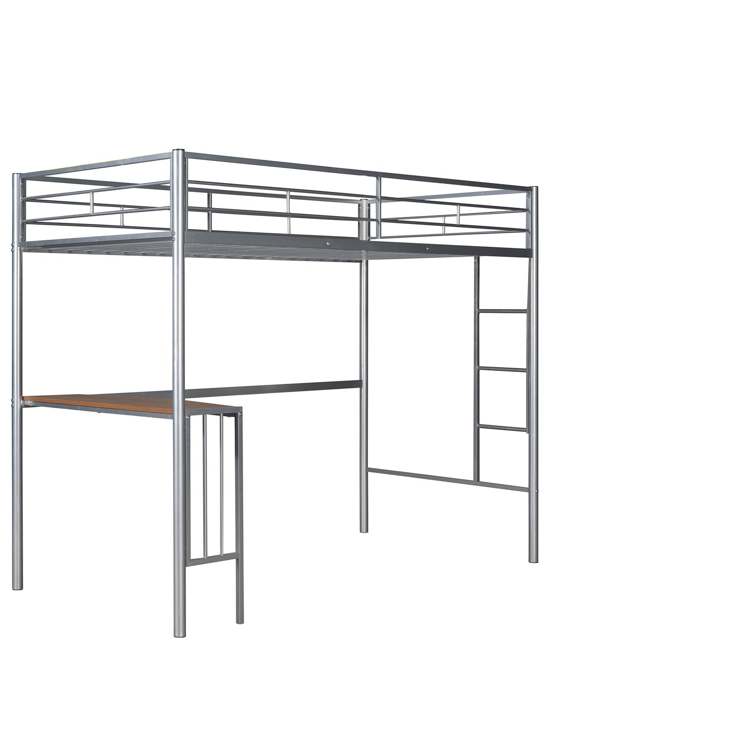 Twin Over Full Bunk Bed With Desk, Ladder And Quality Slats For Bedroom - Silver