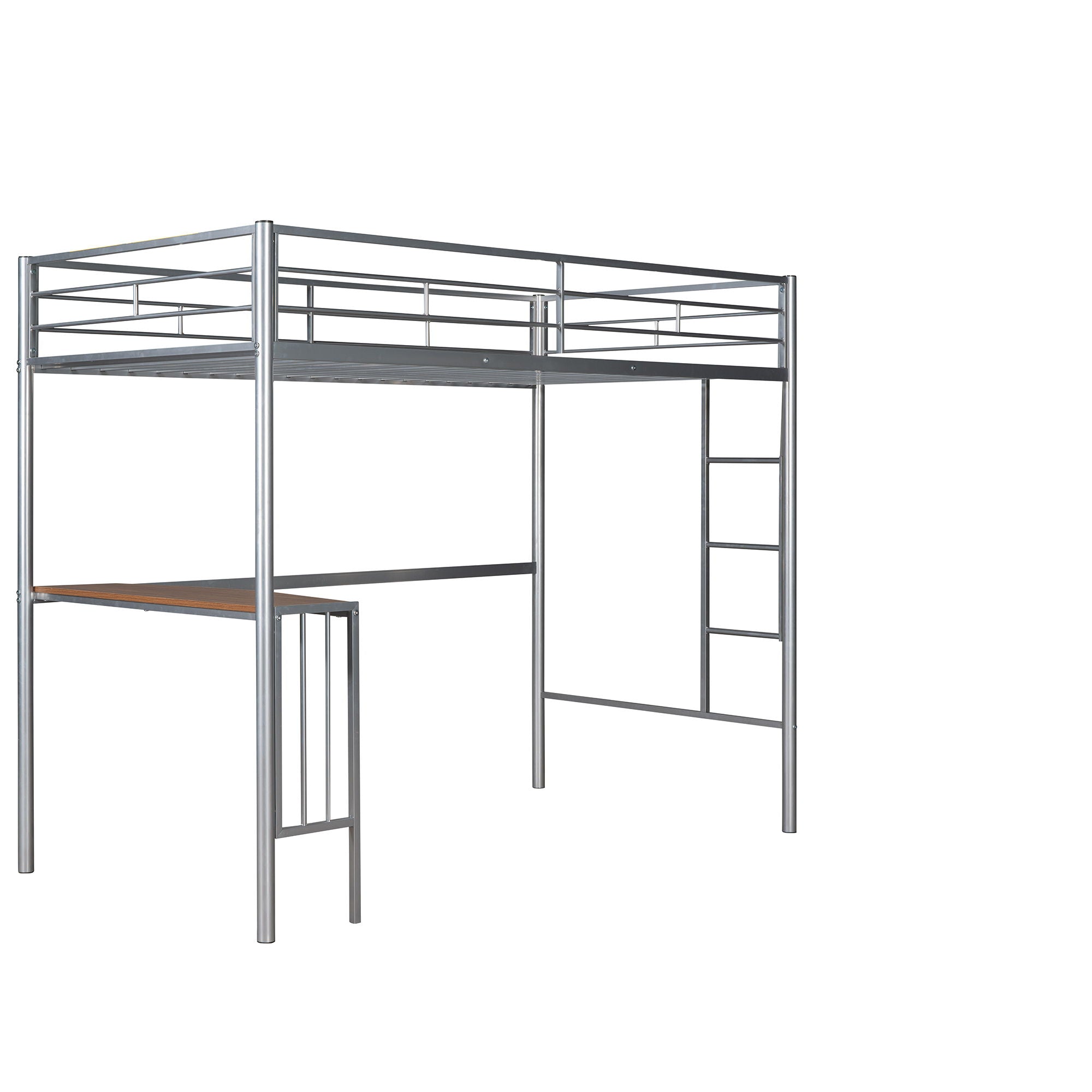 Twin Over Full Bunk Bed With Desk, Ladder And Quality Slats For Bedroom - Silver
