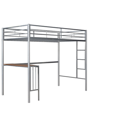 Twin Over Full Bunk Bed With Desk, Ladder And Quality Slats For Bedroom - Silver