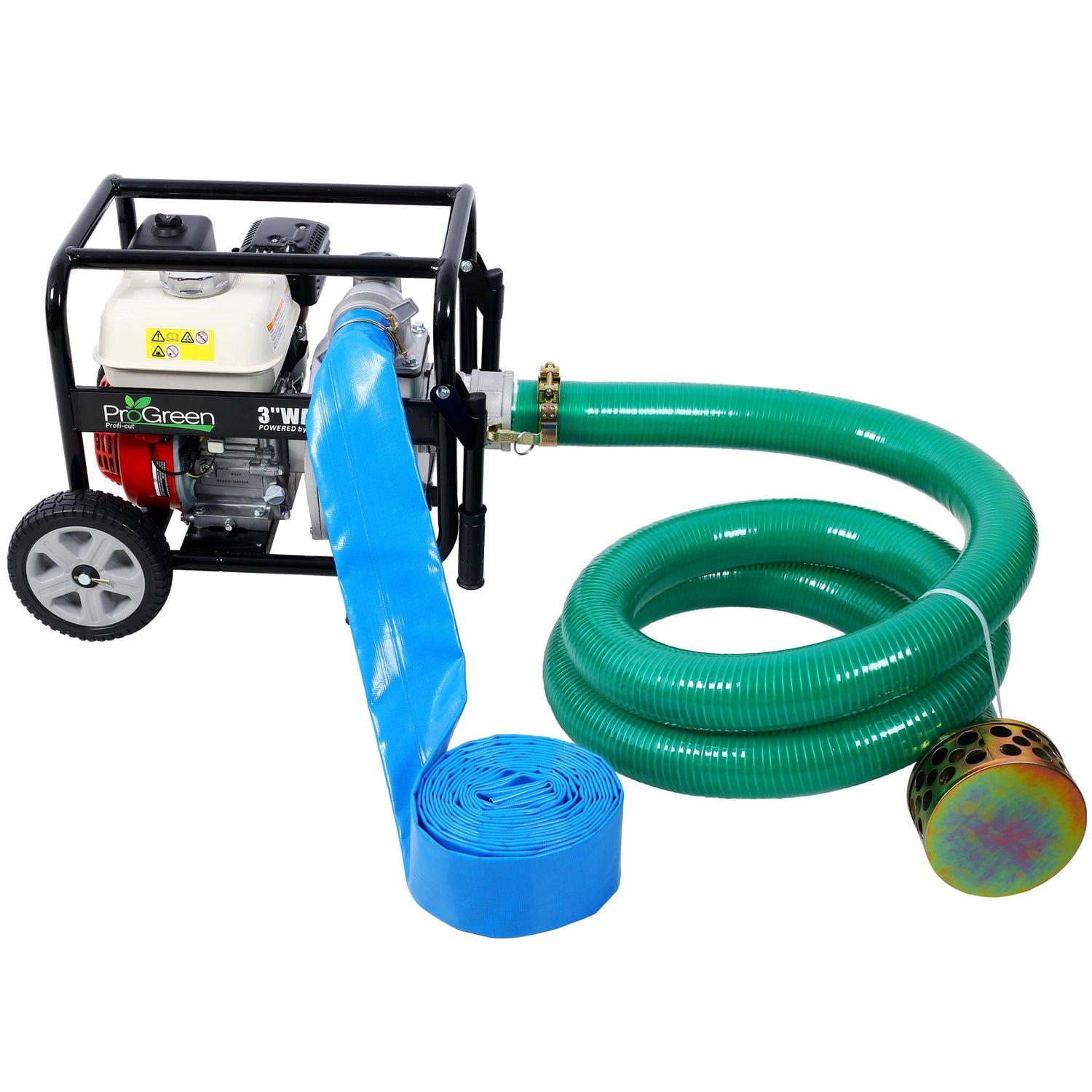 Honda - Gx160 Engine Water Pump 3&quot; 264Gpm With Accessories Kit And Handle Wheel Kit - Black / Red