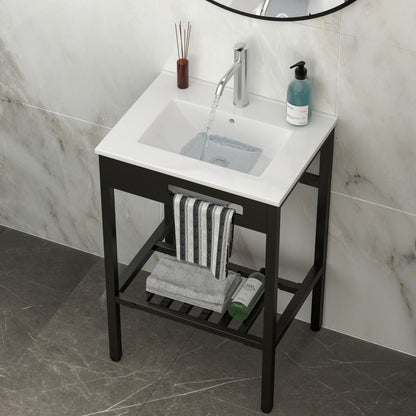 Console Sink With Legs, 24&quot; X 18&quot;, Durable Porcela With Frame - White / Black