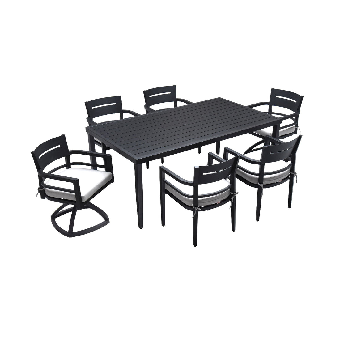 7 Piece Dining Set Modern Outdoor Patio Furniture, Including 4 Dining Chairs &amp; 2 Swivel Rockers Sunbrella Fabric Cushioned And Rectangle Dining Table With Umbrella Hole