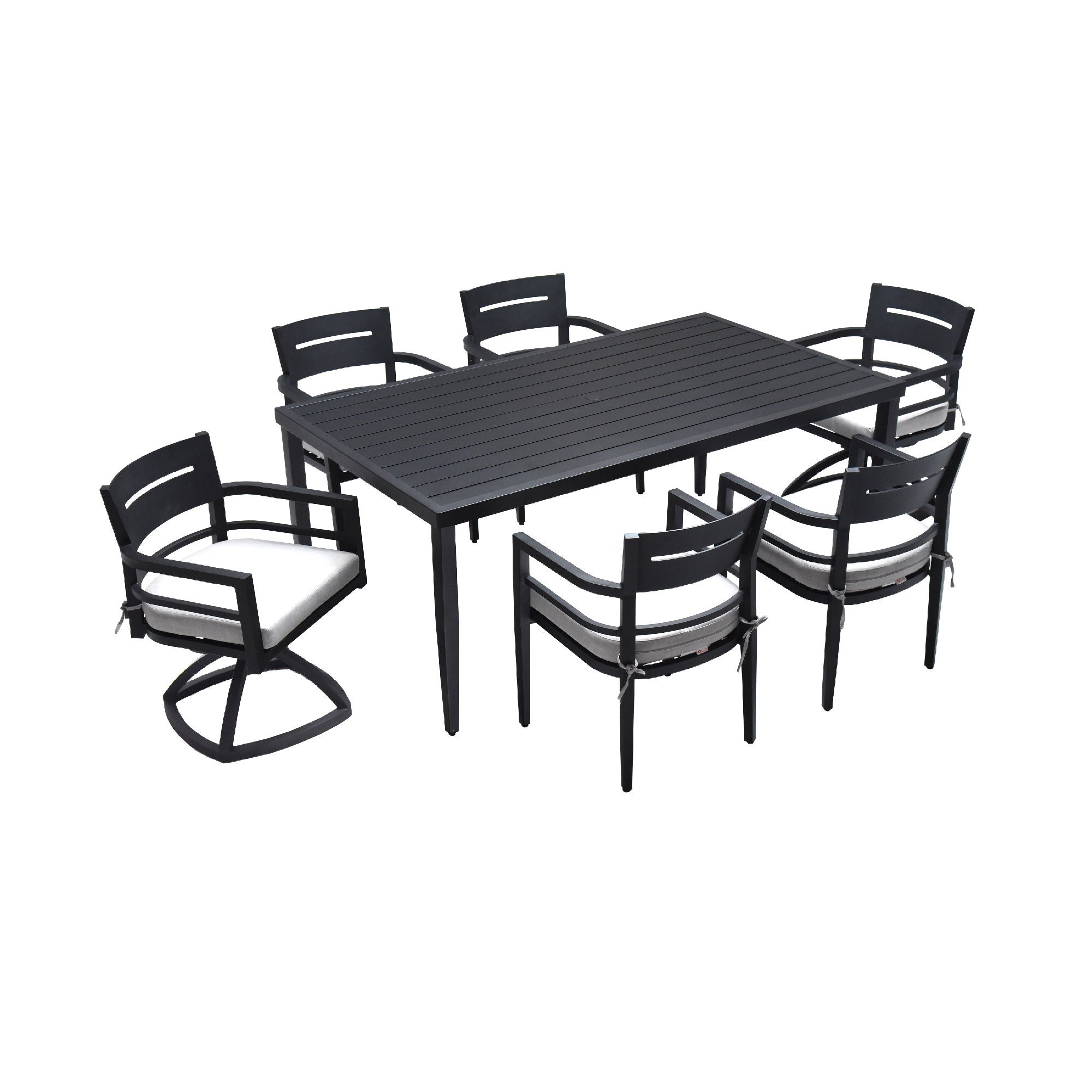 7 Piece Dining Set Modern Outdoor Patio Furniture, Including 4 Dining Chairs &amp; 2 Swivel Rockers Sunbrella Fabric Cushioned And Rectangle Dining Table With Umbrella Hole