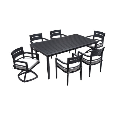 7 Piece Dining Set Modern Outdoor Patio Furniture, Including 4 Dining Chairs &amp; 2 Swivel Rockers Sunbrella Fabric Cushioned And Rectangle Dining Table With Umbrella Hole