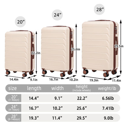 3 Pieces Set 20&quot; / 24&quot; / 28&quot; Spinner Wheel Luggage With Combination Lock