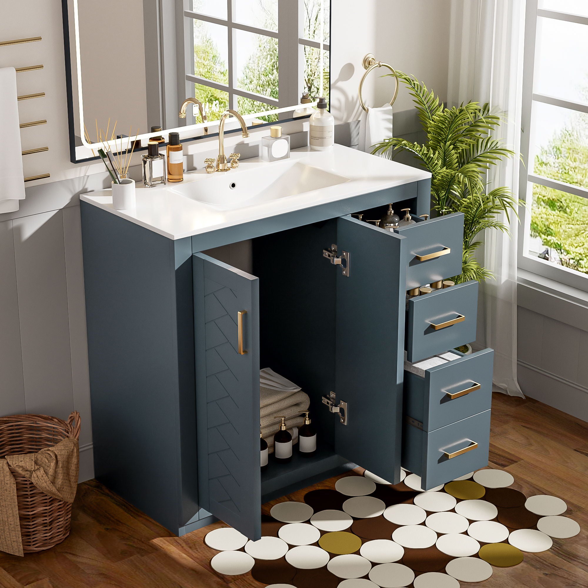Bathroom Vanity With Sink Combo, Storage Cabinet, Freestanding Set With 3 Drawers &amp; Soft Closing Doors