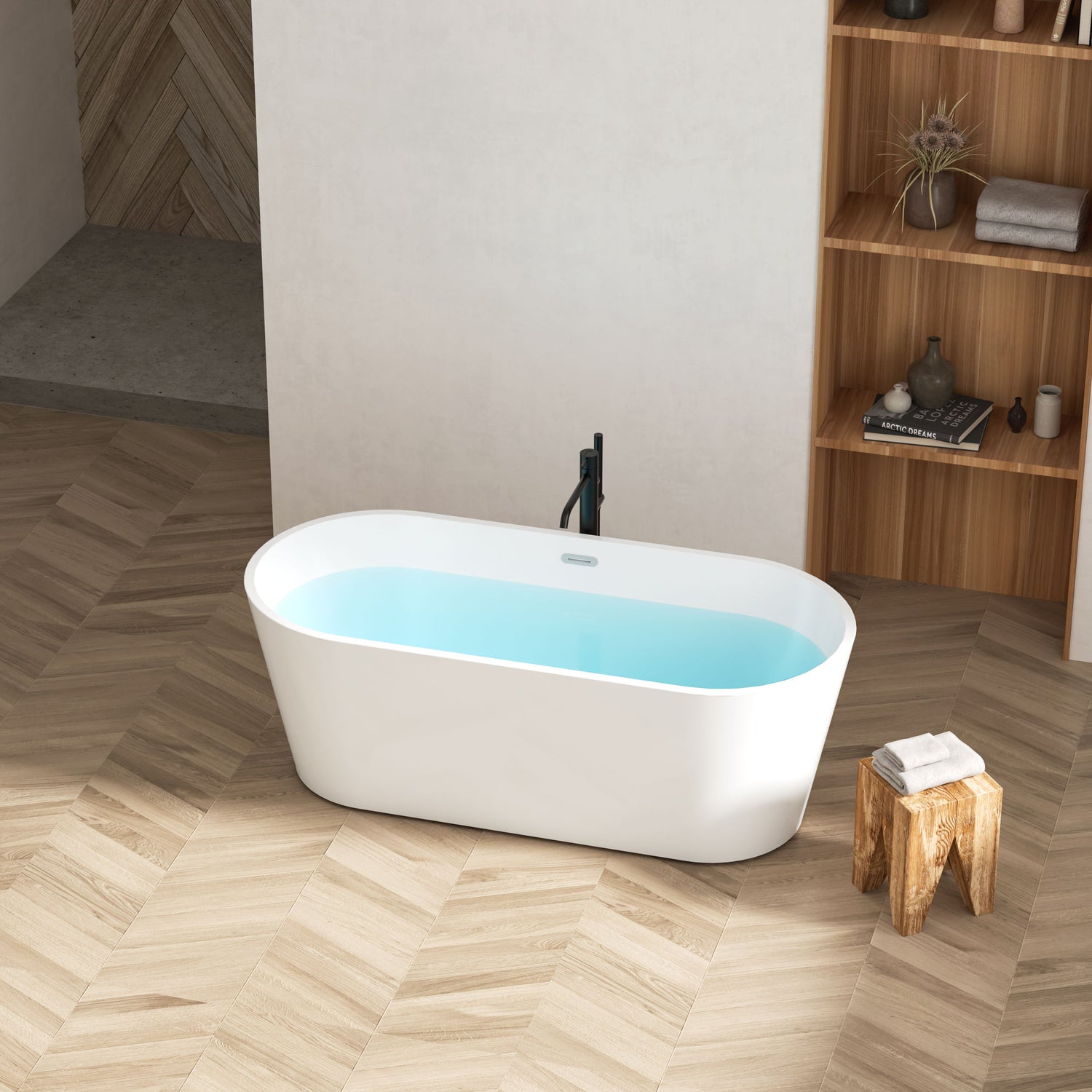 Freestanding Bathtub, Modern &amp; Contemporary Design Soaking Tub With Toe-Tap Drain In Chrome And Classic Slotted Overflow