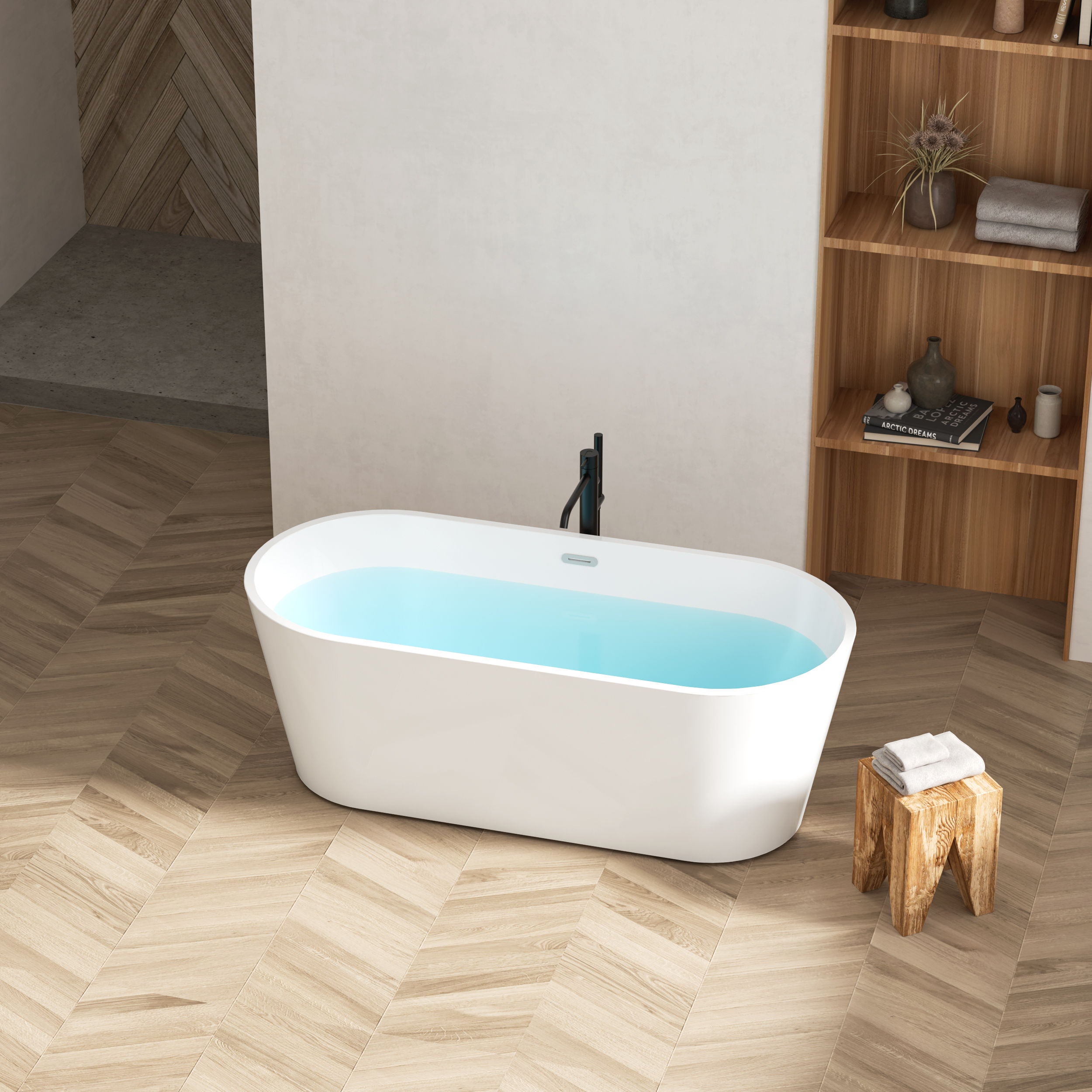 Freestanding Bathtub, Modern &amp; Contemporary Design Soaking Tub With Toe-Tap Drain In Chrome And Classic Slotted Overflow
