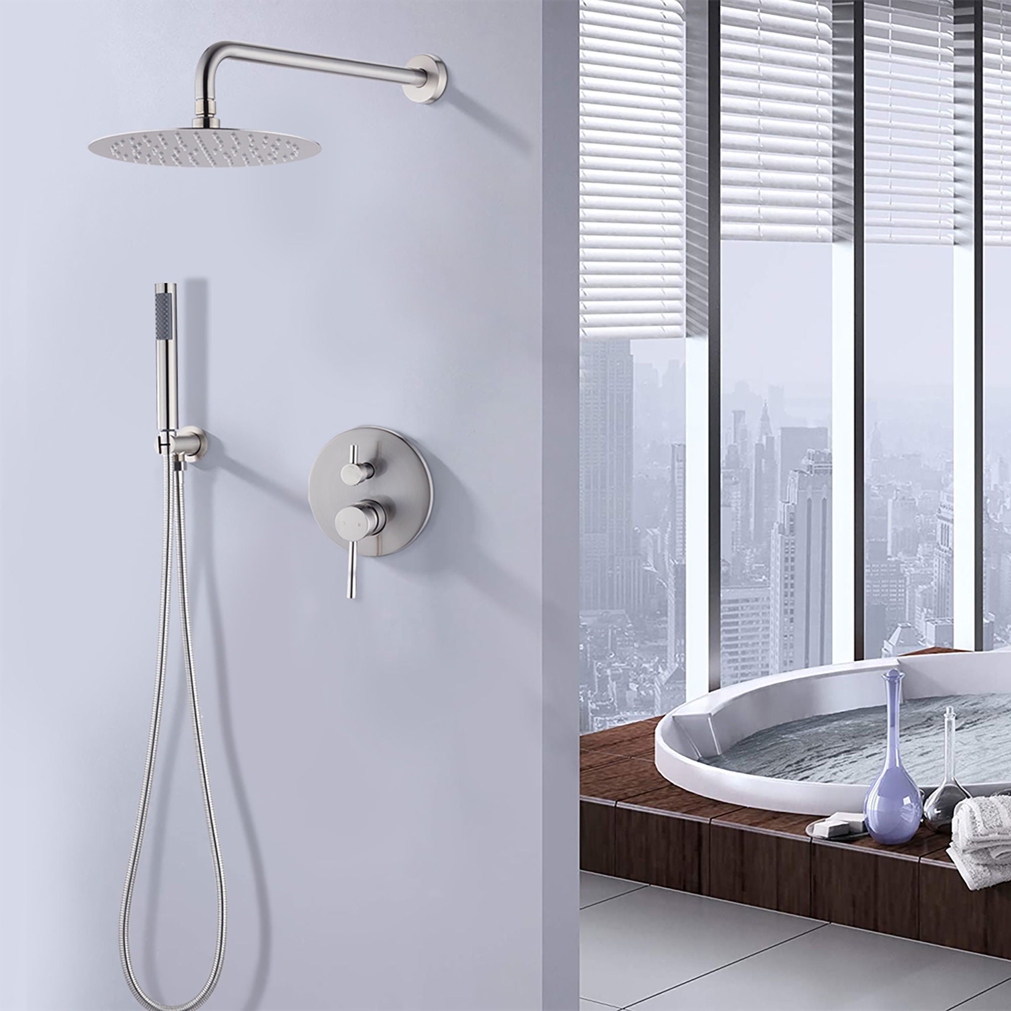 Elegant 10&quot; Round Rain Shower Head And Handheld Set With Adjustable Tilt And Dual Modes