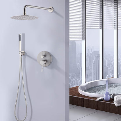 Elegant 10&quot; Round Rain Shower Head And Handheld Set With Adjustable Tilt And Dual Modes