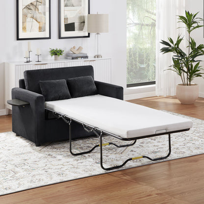 Sleeper Sofa With Foldable Mattress, USB Ports, Side Table &amp; Storage Pocket