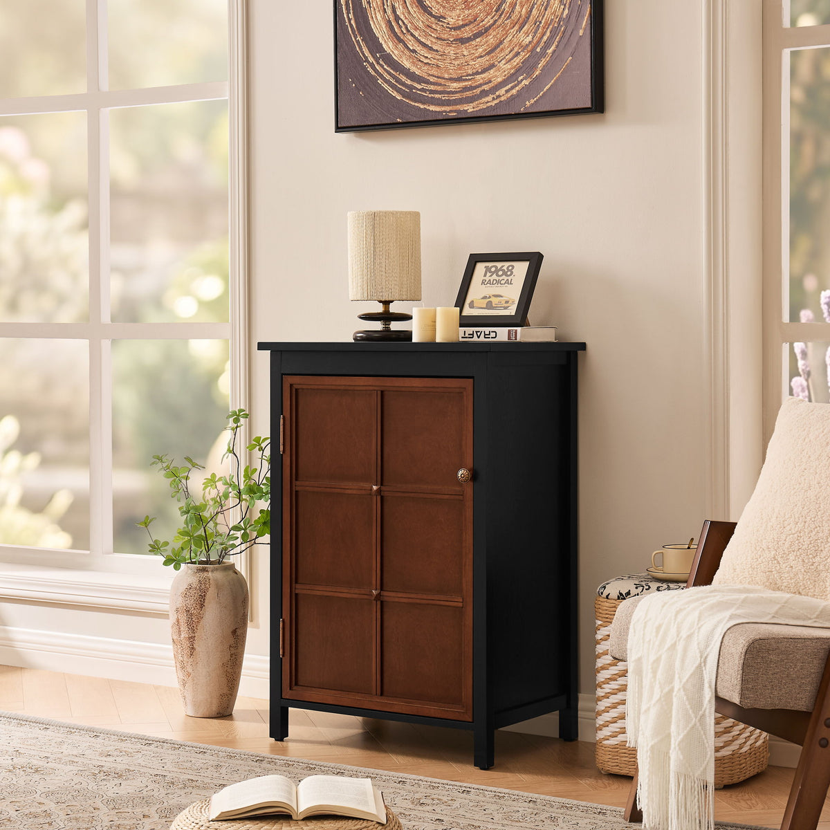 Floor Cabinet With Doors &amp; Adjustable Shelf, Storage Cabinet For Entryway
