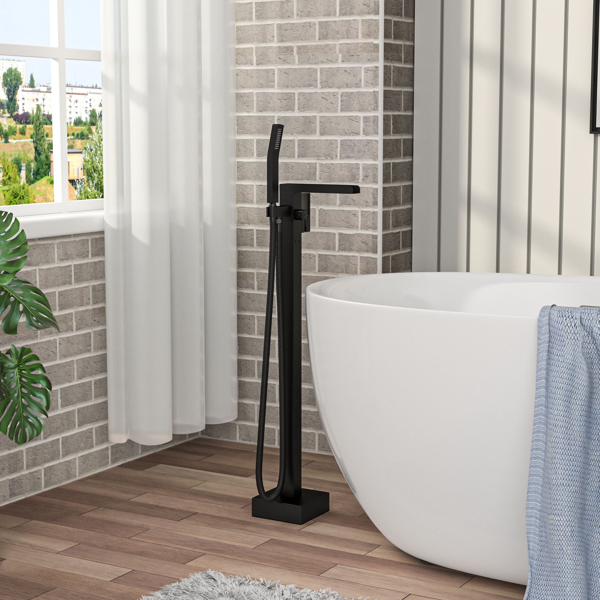 Freestanding Bathtub Faucet With Waterfall Tub Filler And Hand Shower