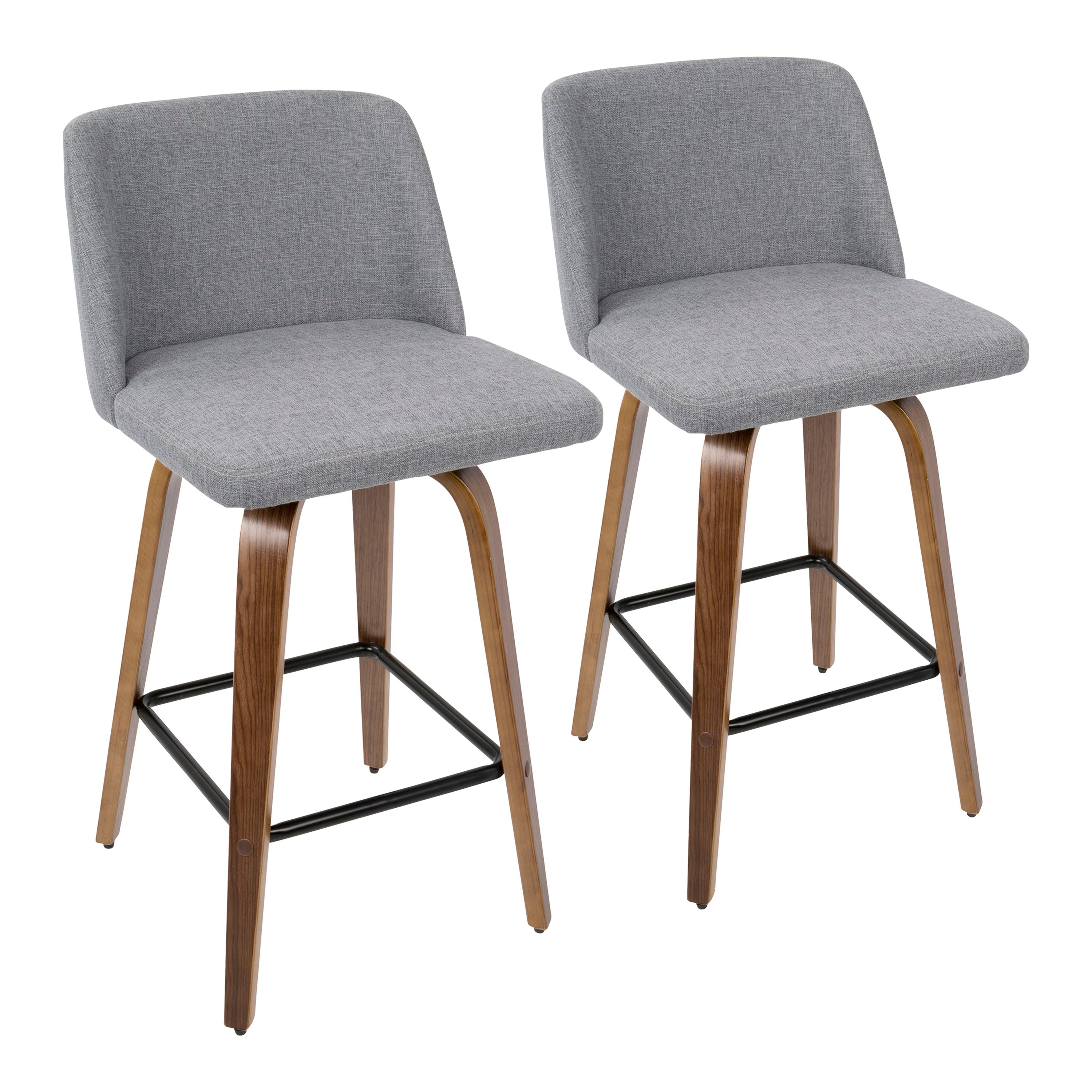 Toriano - Mid Century Modern Fixed Height Counter Stool &amp; Square Footrest (Set of 2)