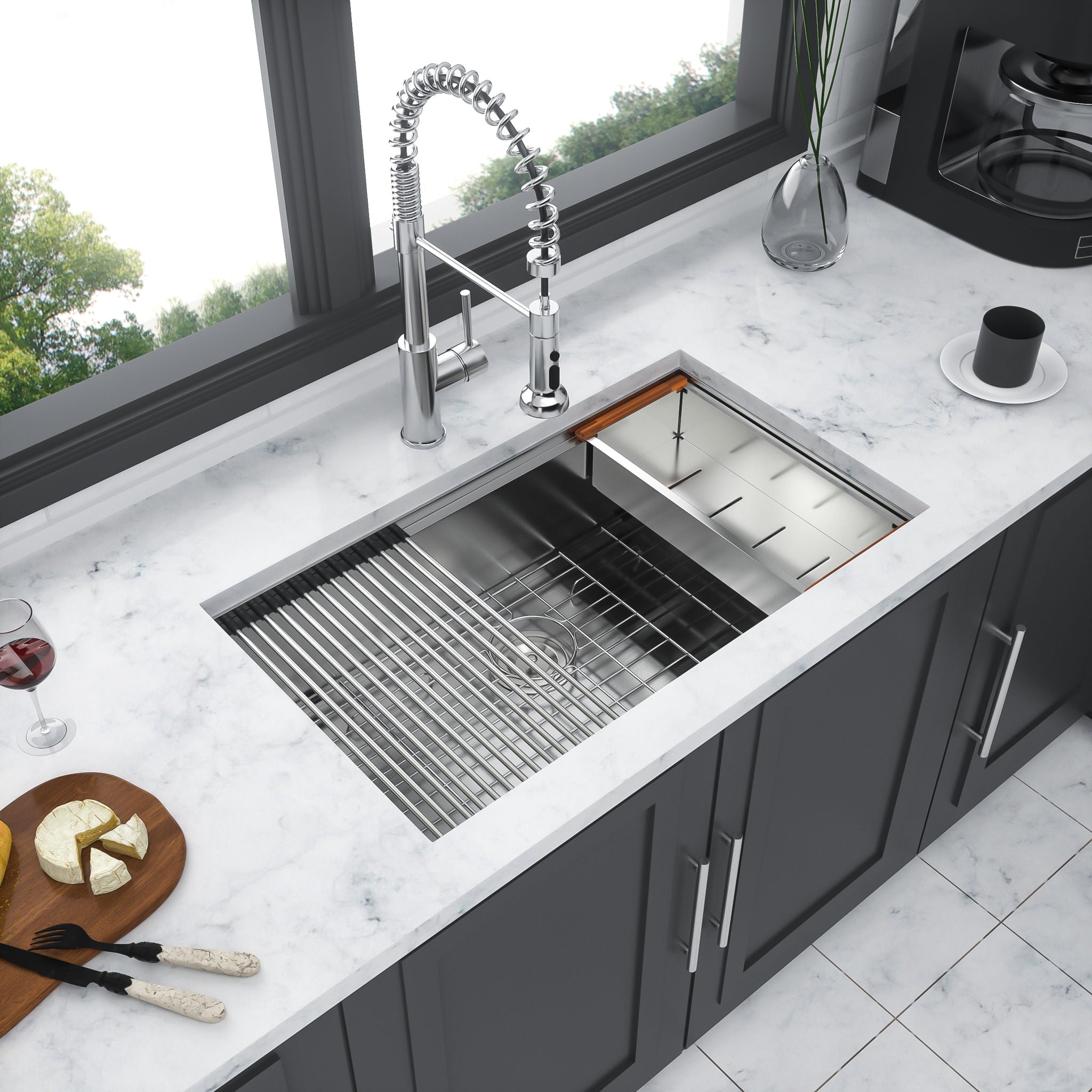 Undermount Workstation Kitchen Sink Stainless Steel Single Bowl