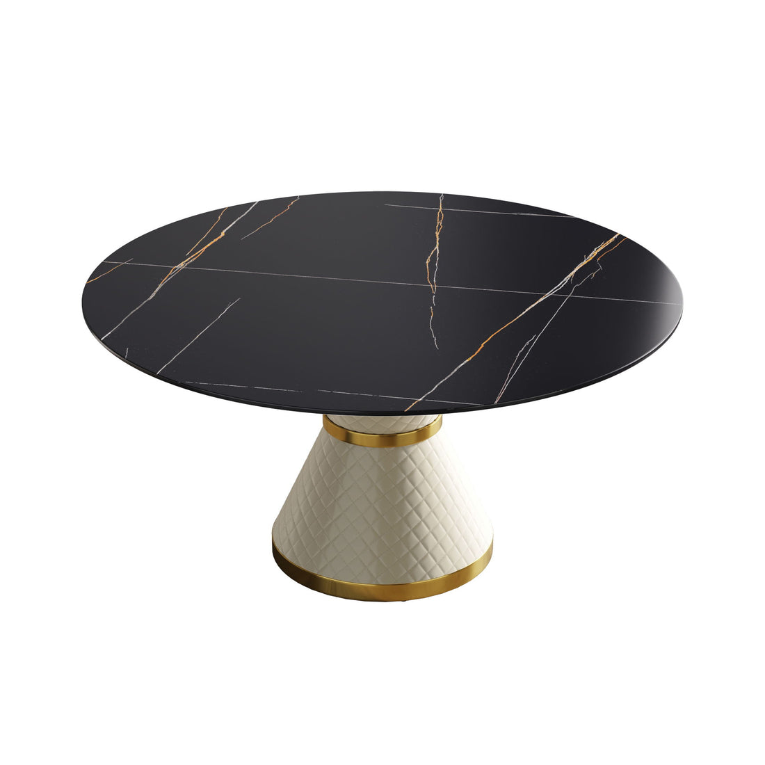 59.05&quot; Modern Artificial Stone Round Carbon Steel Base Dining Table, Can Accommodate 6 People - Black / White