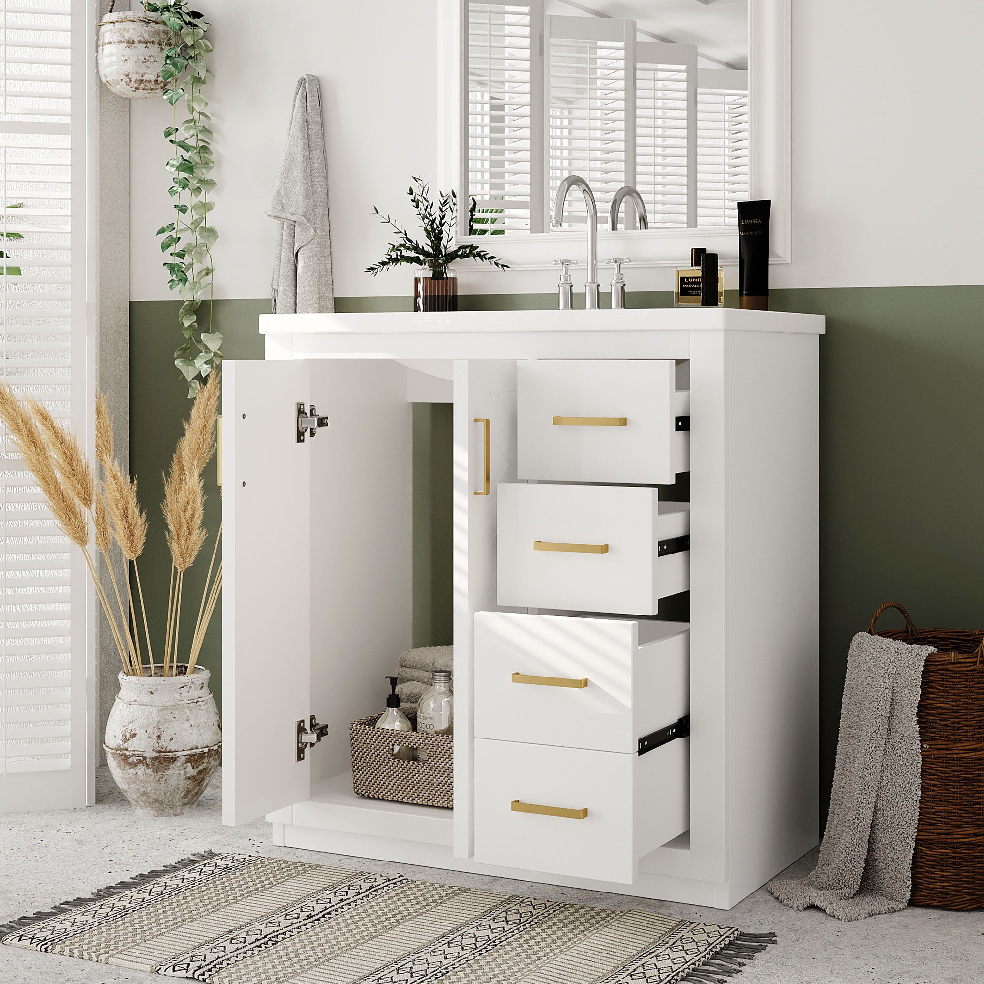 Bathroom Vanity With Sink, Storage Cabinet, Freestanding Set With 3 Drawers &amp; Soft Closing Doors