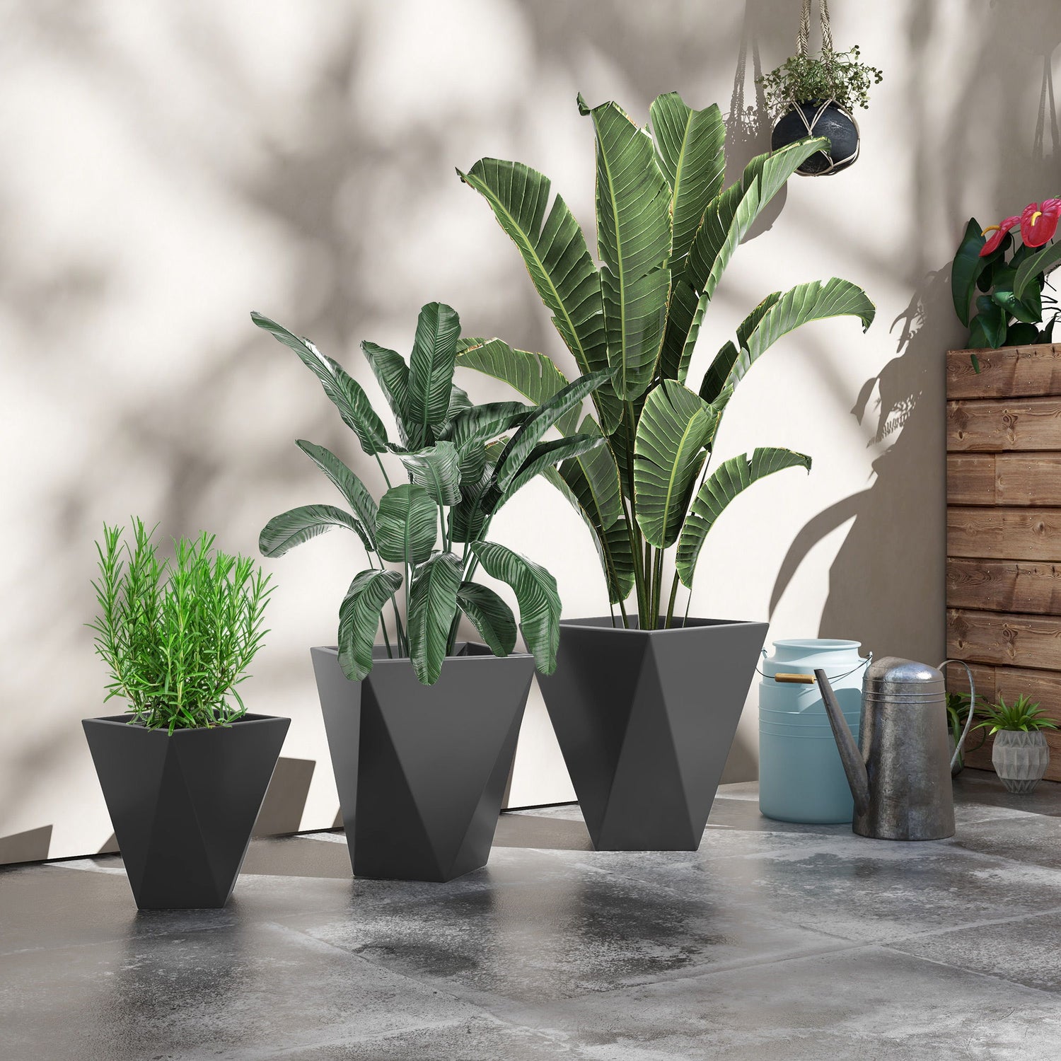 Outsunny - 18&quot;, 15.25&quot;, 11.75&quot; Tall Planters (Set of 3), Indoor Outdoor Planters With Drainage Holes, Stackable Flower Pots For Garden, Patio, Balcony, Front Door - Gray