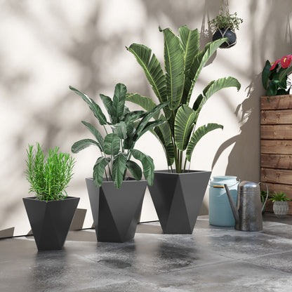 Outsunny - 18&quot;, 15.25&quot;, 11.75&quot; Tall Planters (Set of 3), Indoor Outdoor Planters With Drainage Holes, Stackable Flower Pots For Garden, Patio, Balcony, Front Door - Gray